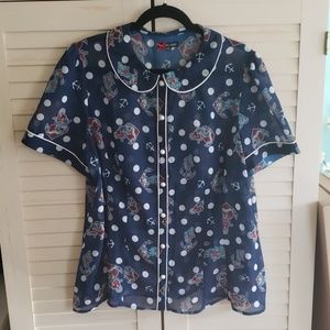 Hell Bunny Rockabilly Sailor Office Blouse Work